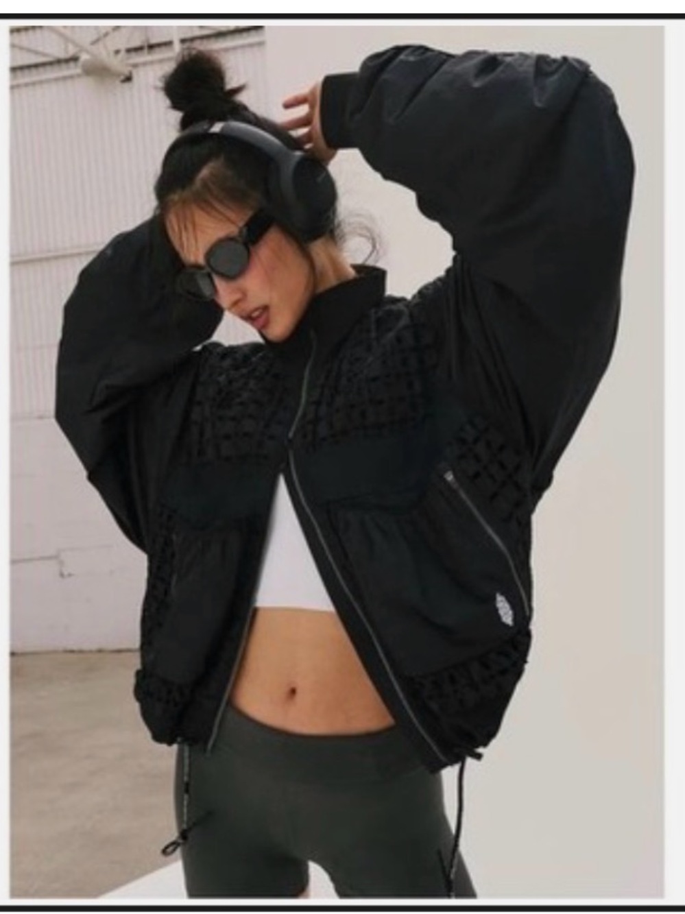 FP Movement by Free People Black Lace to Lace Bomber Jacket Size Large NWOT